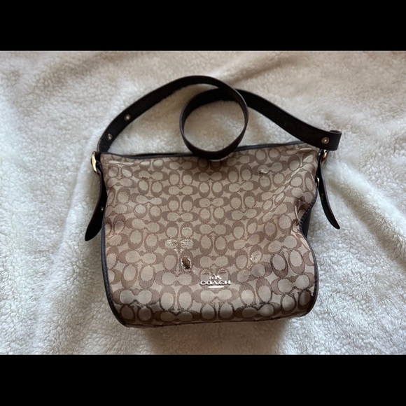Coach Handbags - Coach Tan and Dark Brown Signature Shoulder Bag